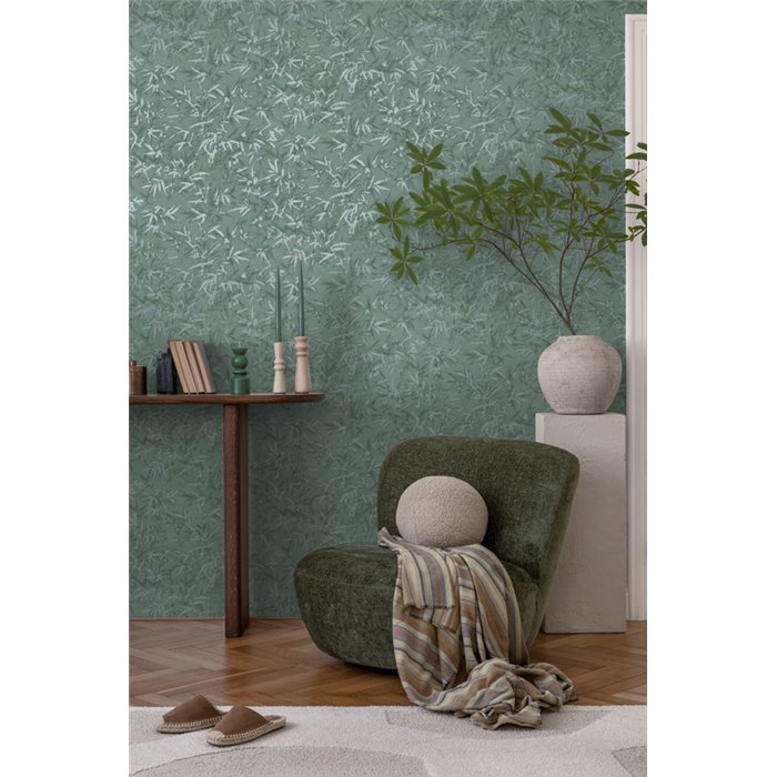 Papeldecor|Papier peint feuilles de bambou oriental vert|Salón
