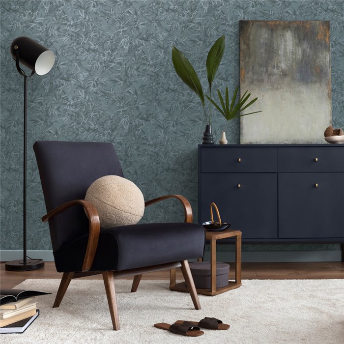 Papeldecor|Oriental bamboo leaf wallpaper blue|Living Room