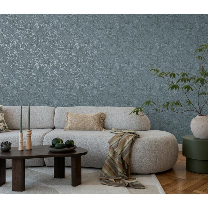 Papeldecor|Papier peint oriental feuilles de bambou bleu|Salón