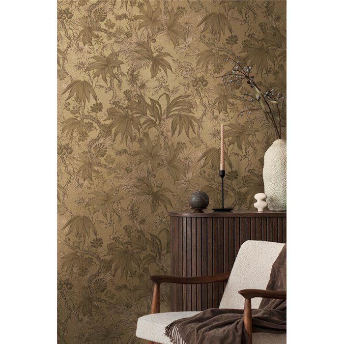 Papeldecor|Papier peint jungle tropical colonial marron|Hôtellerie