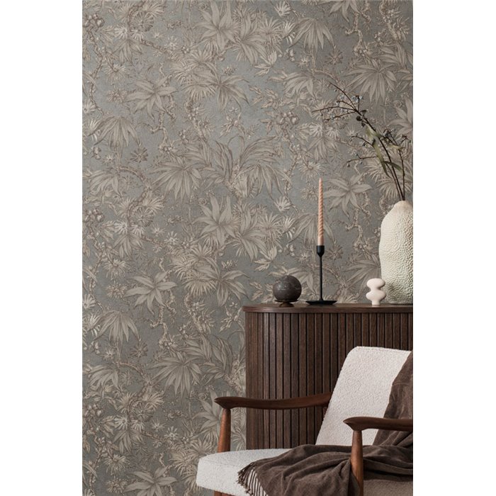 Papeldecor|Papier peint jungle tropical colonial gris|Salón