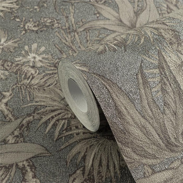 Papeldecor|Colonial tropical jungle wallpaper grey|Living Room
