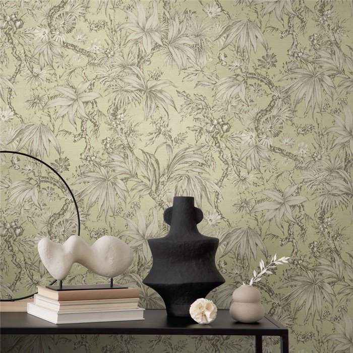 Papeldecor|Tropical jungle wallpaper colonial style grey|Hall