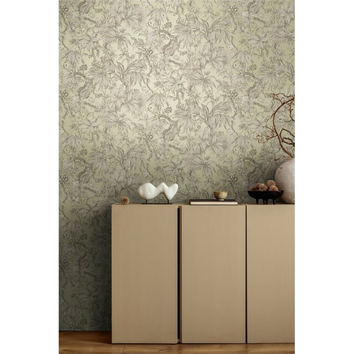 Papeldecor|Papier peint jungle tropical style colonial gris|Hall d'entrée