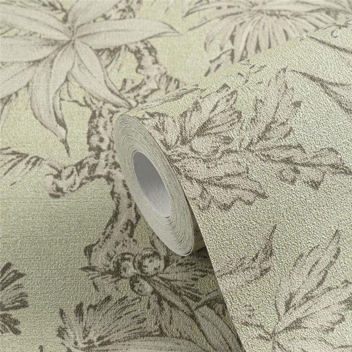 Papeldecor|Tropische Dschungeltapete im kolonialen Stil grau|Eingangsbereich