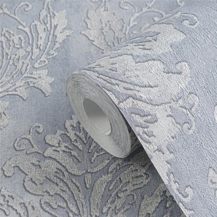 Papeldecor|Metallic Damasttapete blau|Wohnen