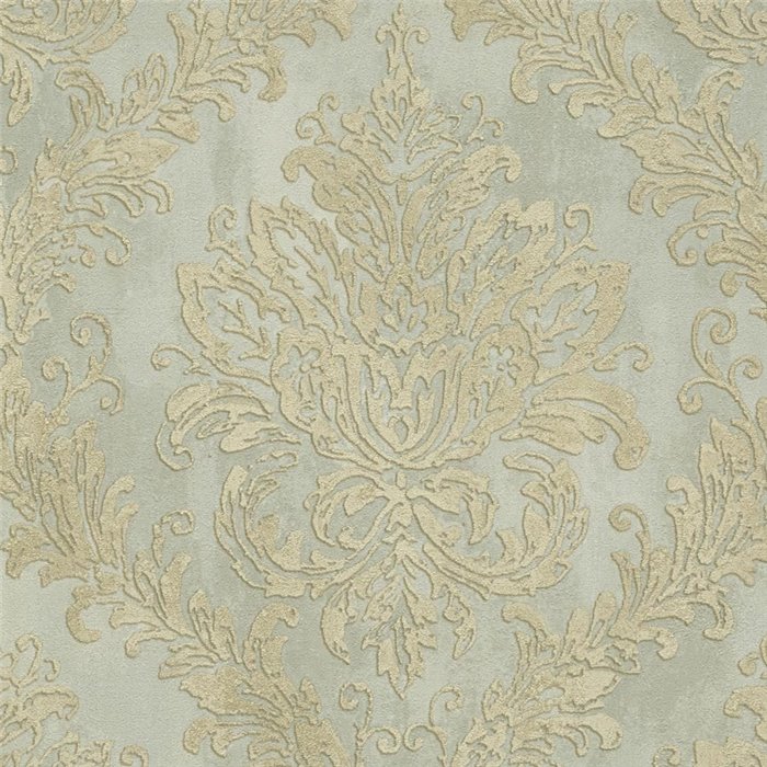 Papeldecor|Papier peint damassé brillant bleu turquoise|Damas