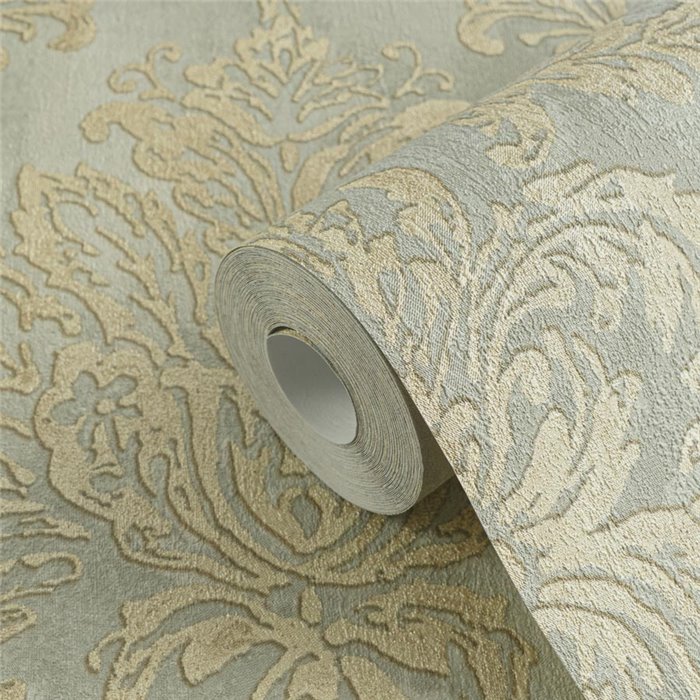 Papeldecor|Metallic damask wallpaper turquoise blue|Damask
