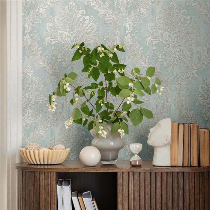 Papeldecor|Papel pintado damasco azul claro|Locales Comerciales