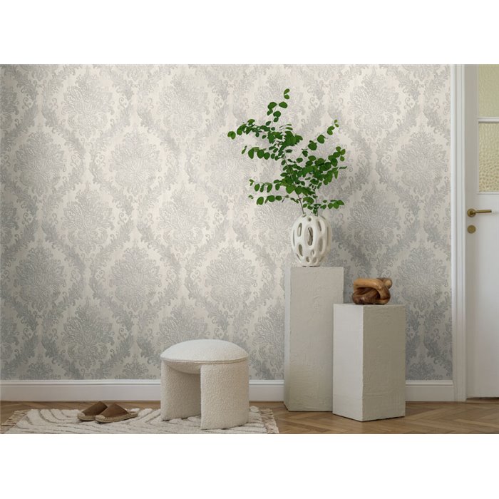 Papeldecor|Silver and beige damask wallpaper|Commercial Premises