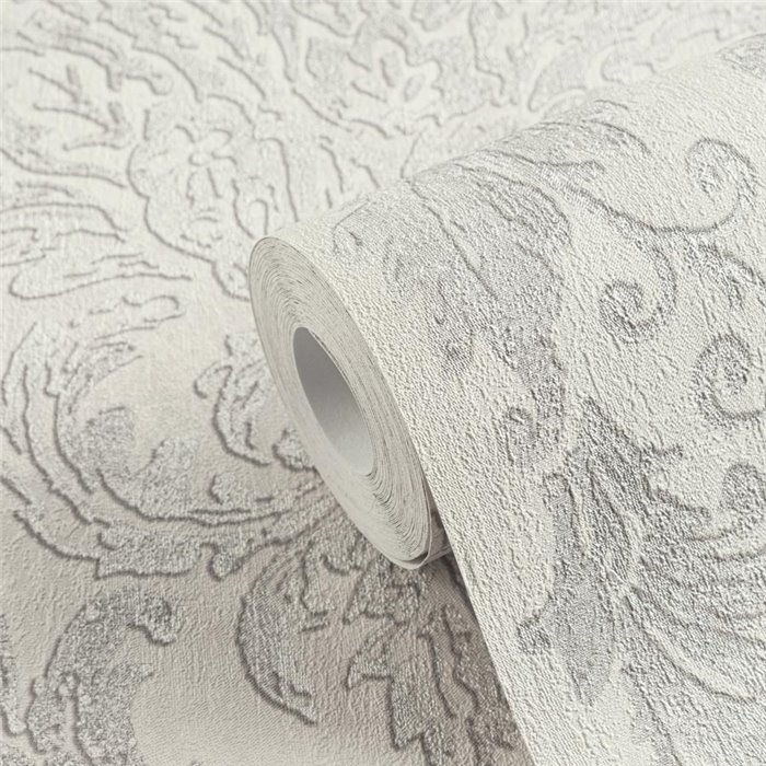 Papeldecor|Papel pintado damasco plata y beige|Locales Comerciales