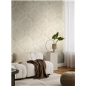 Papeldecor|Metallic beige damask wallpaper|Living Room