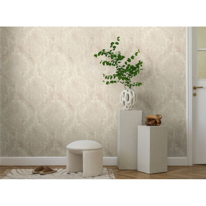 Papeldecor|Glänzende Damasttapete beige|Wohnen