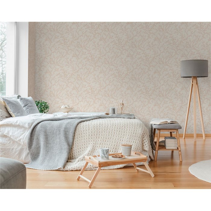 Papeldecor|Papel pintado dormitorio escandinavo ramas beige|Dormitorio