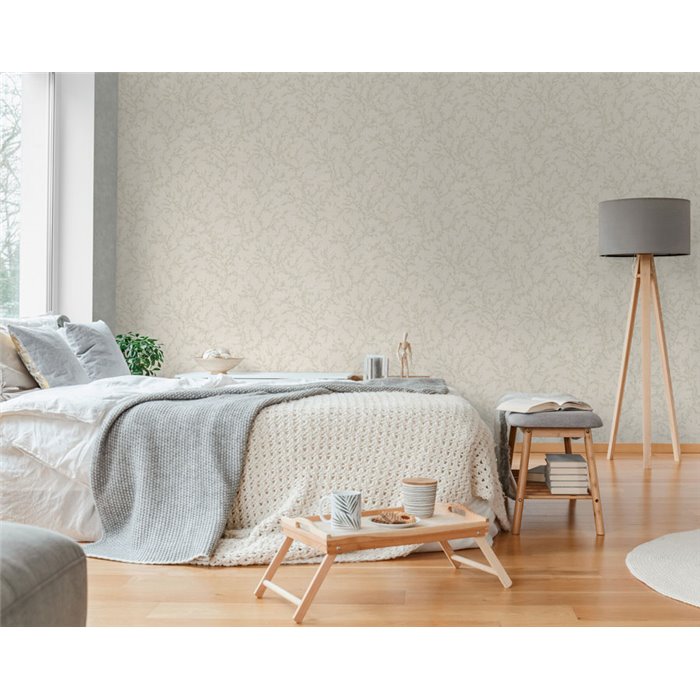 Papel pintado dormitorio escandinavo floral gris claro - Papeldecor Homely 2028790903