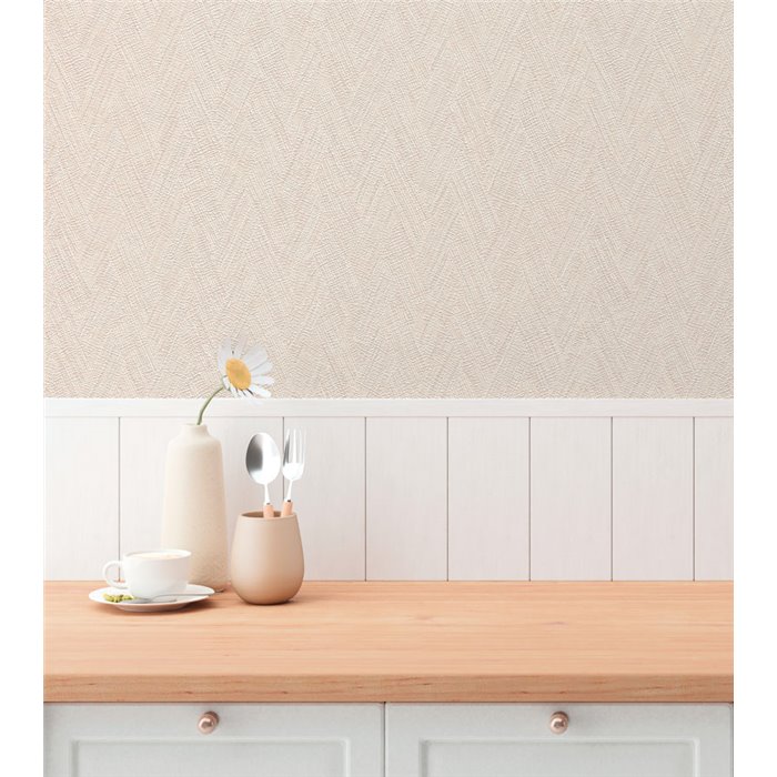 Papeldecor|Papier peint cuisine scandinave motif chevron blanc crème|Cuisine