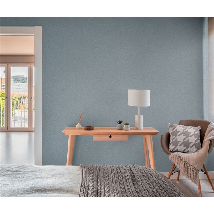 Papeldecor|Schlafzimmer Tapete skandinavisch Fischgrät blau|Schlafzimmer