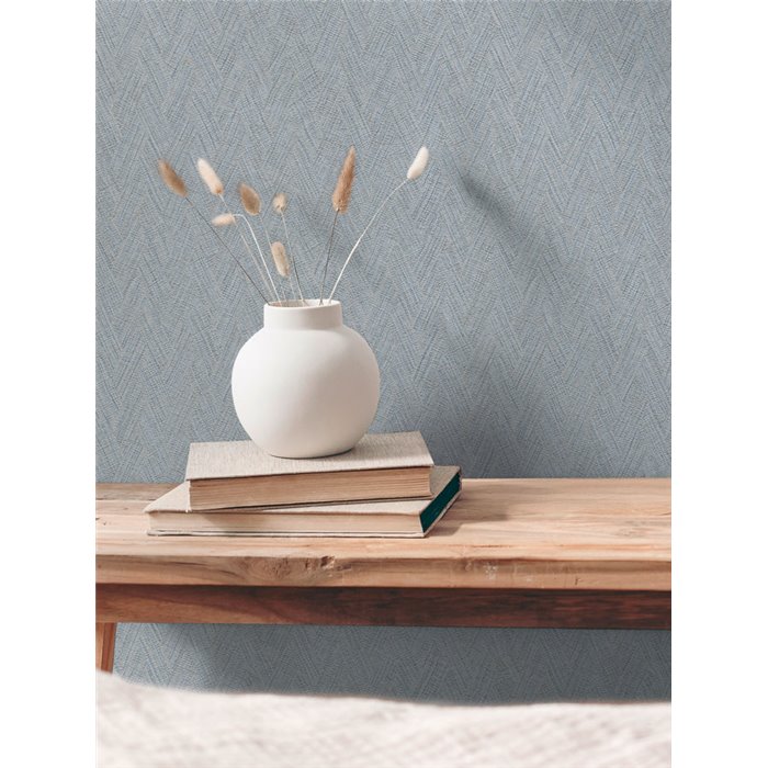 Papeldecor|Schlafzimmer Tapete skandinavisch Fischgrät blau|Schlafzimmer