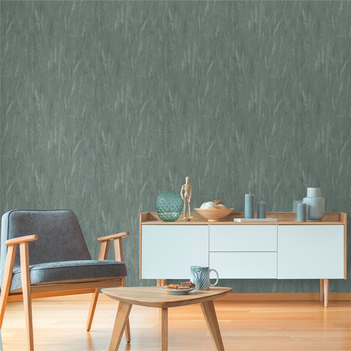 Papeldecor|Scandinavian wildflower living room wallpaper green|Living Room