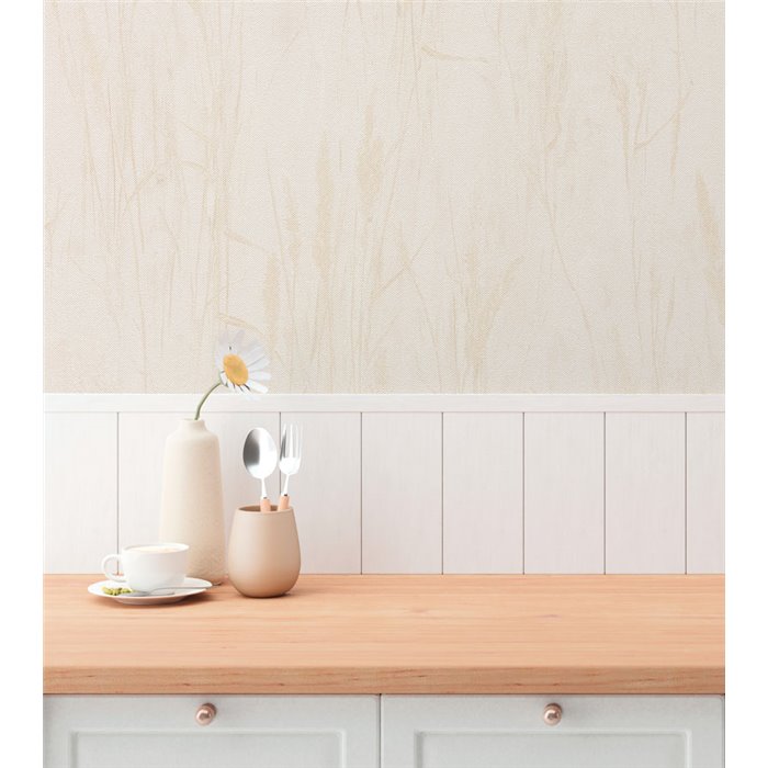 Papeldecor|Scandinavian wildflower kitchen wallpaper beige cream|Kitchen