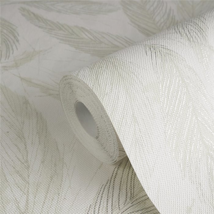 Papeldecor|Papel pintado salón nórdico hojas grandes blanco y plateado|Salón