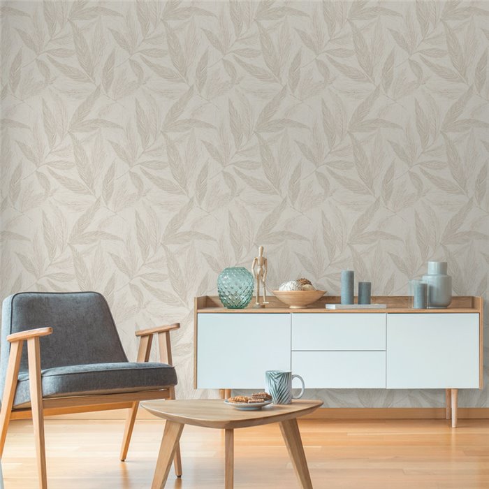 Papeldecor|Nordic large leaf living room wallpaper beige|Living Room