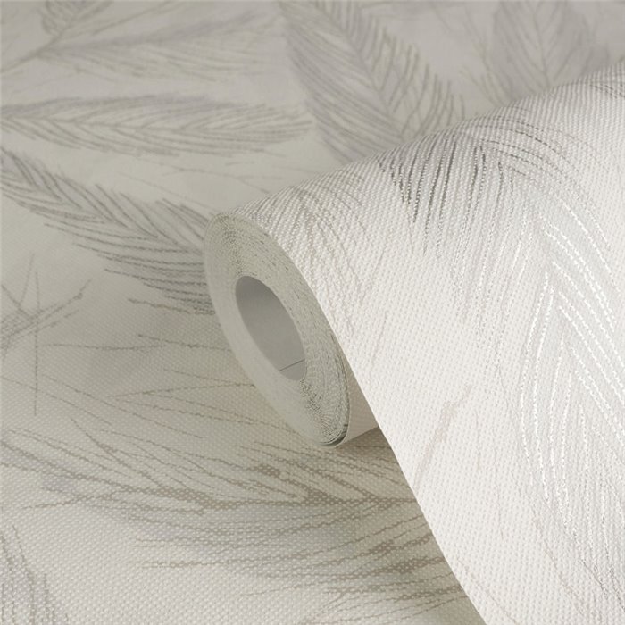 Papeldecor|Wohnzimmer Tapete nordisch große Blätter weiß und grau|Wohnen