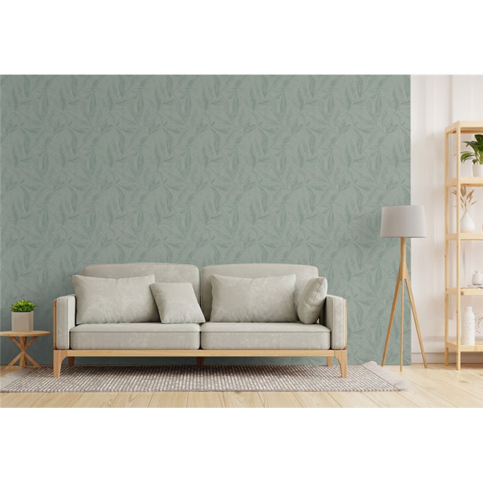 Papeldecor|Papel pintado salón nórdico hojas grandes verde|Salón