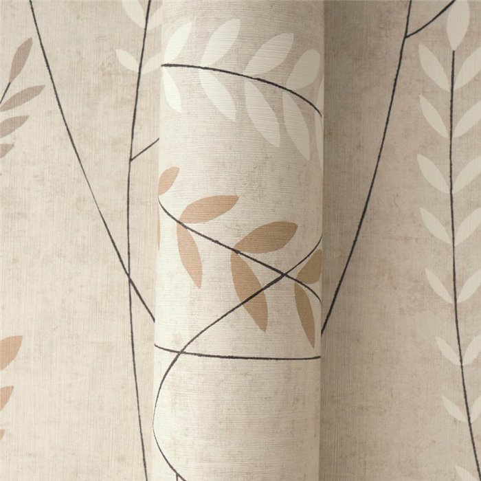 Papeldecor|Scandinavian minimalist floral wallpaper beige|Bedrooms