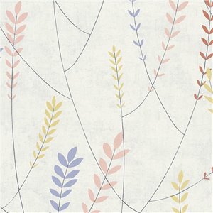 Papeldecor|Papier peint floral minimaliste scandinave blanc crème|Locaux commerciaux