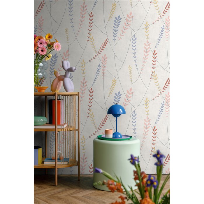 Papeldecor|Skandinavische minimalistische Blumentapete mehrfarbig|Skandinavisch