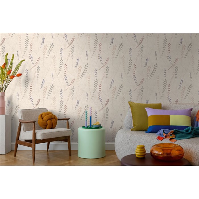 Papeldecor|Papier peint floral minimaliste scandinave blanc crème|Locaux commerciaux