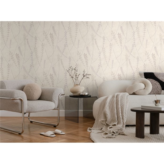 Papeldecor|Scandinavian minimalist floral wallpaper light beige|Scandinavian