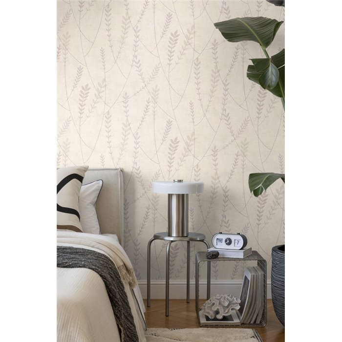 Papeldecor|Skandinavische minimalistische Blumentapete hellbeige|Schlafzimmer