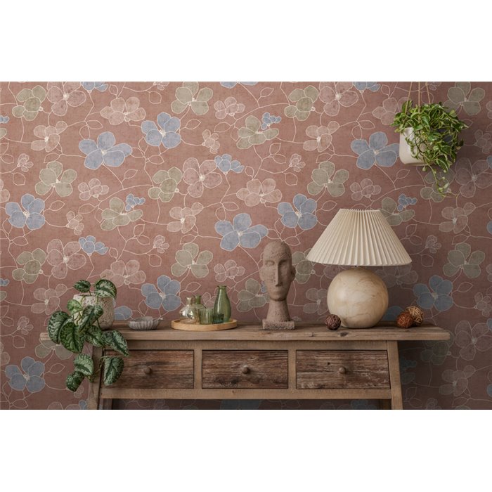 Papeldecor|Papier peint floral minimaliste scandinave rouge|Chambres