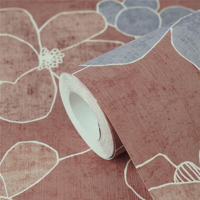 Papeldecor|Scandinavian minimalist floral wallpaper red|Bedrooms