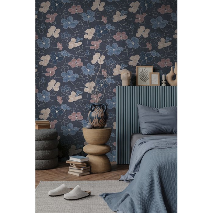 Papeldecor|Papier peint floral minimaliste scandinave bleu|Chambres