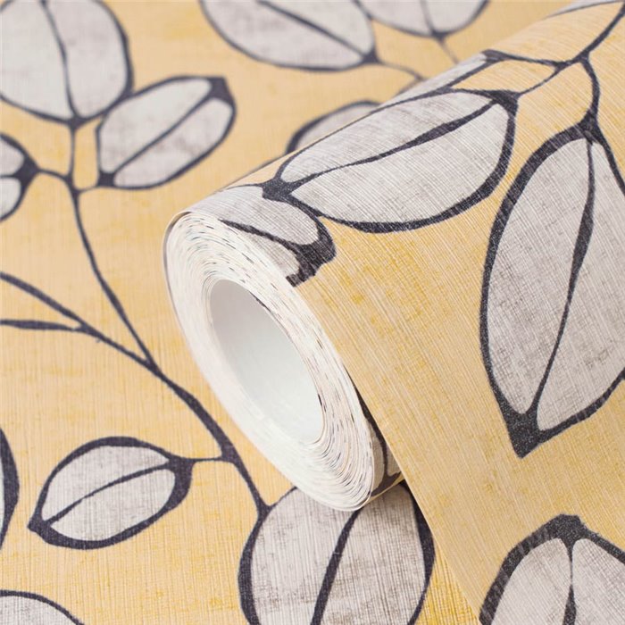 Papeldecor|Nordische Blättertapete gelb|Wohnen