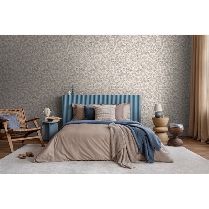 Papeldecor|Scandinavian leaf pattern wallpaper grey|Bedrooms