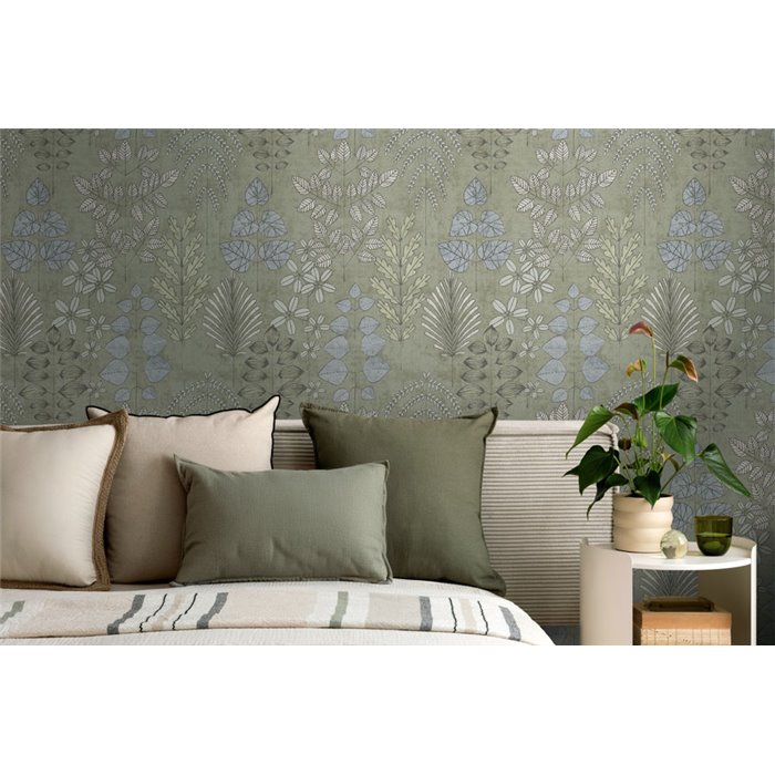 Papeldecor|Scandinavian modern floral wallpaper green|Scandinavian
