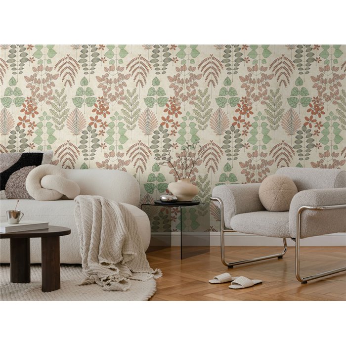 Papeldecor|Scandinavian modern floral wallpaper beige|Scandinavian