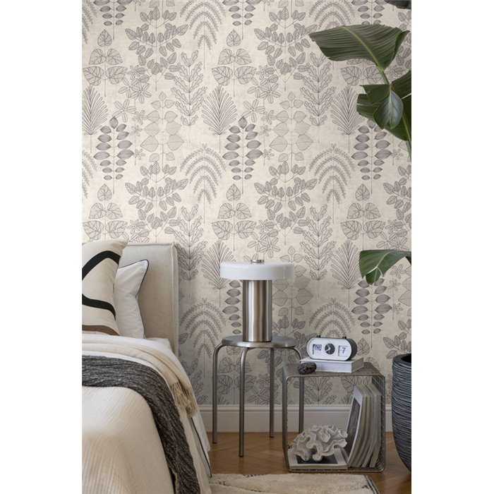 Papeldecor|Scandinavian eclectic floral wallpaper grey|Bedrooms