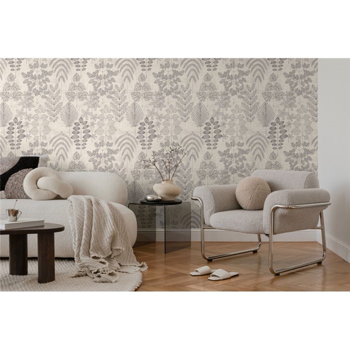 Papeldecor|Skandinavische eklektische Blumentapete grau|Schlafzimmer
