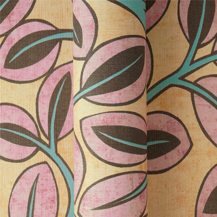 Papeldecor|Papier peint floral rétro jaune et rose|Chambres