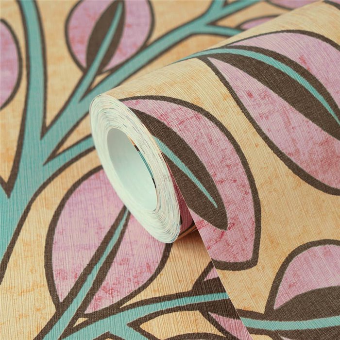 Papeldecor|Retro floral wallpaper yellow and pink|Scandinavian