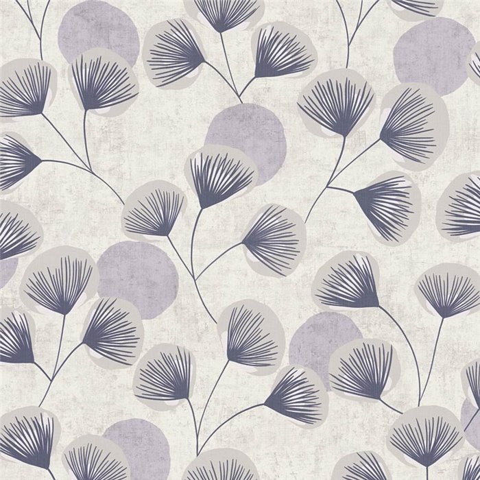 Papeldecor|Modern ginkgo leaf wallpaper white lilac|Hall