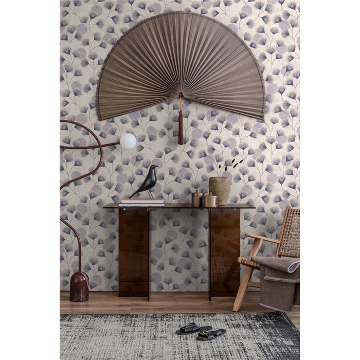 Papeldecor|Modern ginkgo leaf wallpaper white lilac|Hall