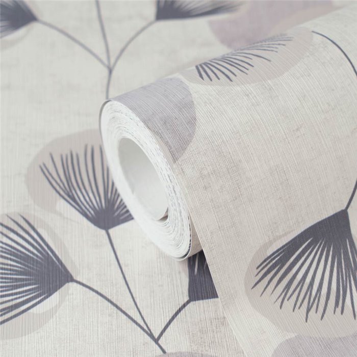 Papeldecor|Modern ginkgo leaf wallpaper white lilac|Hall