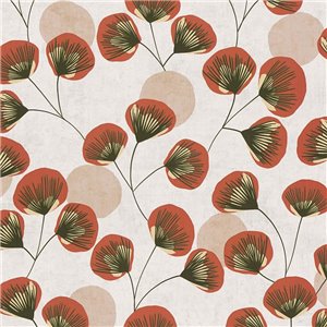 Papeldecor|Papier peint floral japonais oriental rouge et marron|Scandinave