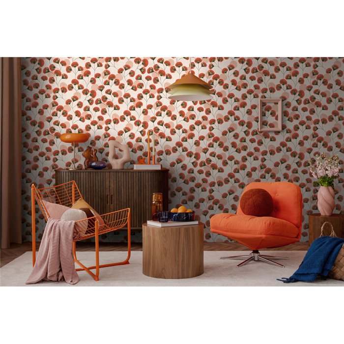 Papeldecor|Papier peint ginkgo minimaliste oriental rouge|Scandinave